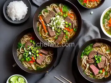Asian-Themed Beef and Rice Noodle Soup