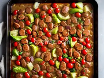 Basic Sheet Pan Chicken Sausage and Roasted Cabbage
