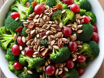 Broccoli Salad with Red Grapes, Bacon, and Sunflower Seeds
