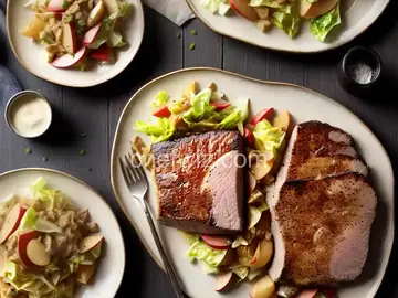 Dijon Pork with Apples and Cabbage