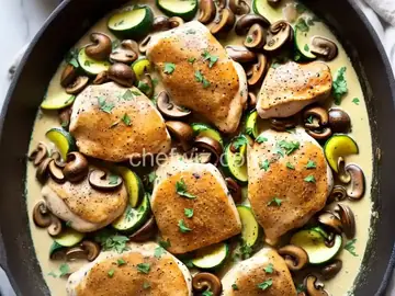Easy Chicken with Mushrooms and Zucchini in Cream Sauce