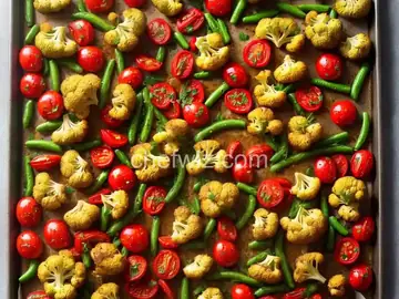 Easy Vegan Sheet Pan Roasted Cauliflower, Tomatoes, and Garbanzo Beans