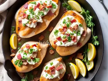 Feta and Bacon Stuffed Chicken with Onion Mashed Potatoes