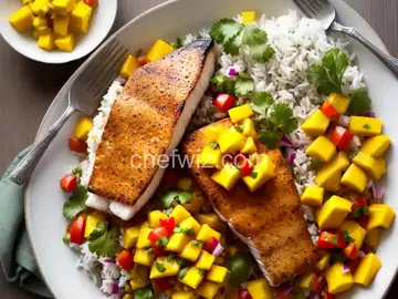 Mahi Mahi with Coconut Rice and Mango Salsa