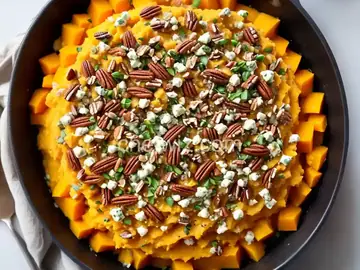 Mashed Butternut Squash with Blue Cheese and Pecans