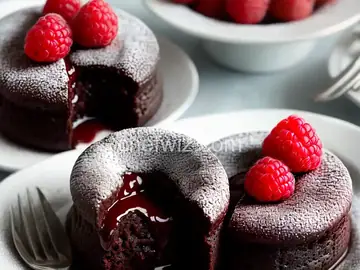Molten Chocolate Cakes with Sugar-Coated Raspberries