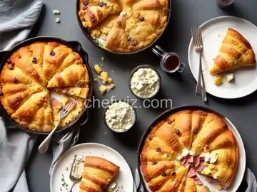 Overnight Breakfast Bake with Ham, Cheese, and Croissants
