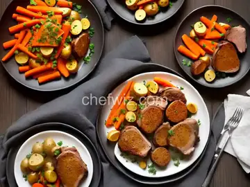 Pressure Cooker Bone-In Pork Chops, Baked Potatoes, and Carrots