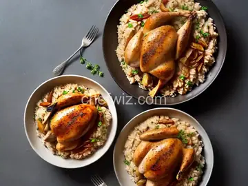 Roasted Chicken with Risotto and Caramelized Onions