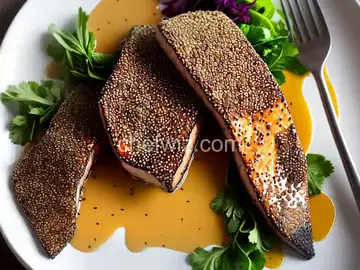 Sesame-Crusted Mahi Mahi with Soy, Shiso, and Ginger Butter Sauce
