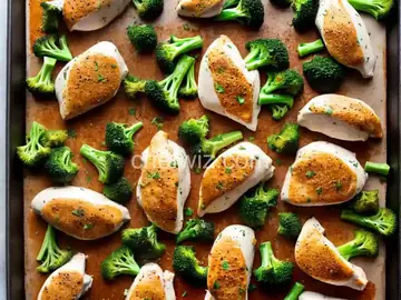 Sheet Pan Chicken with Mozzarella, Pesto, and Broccoli