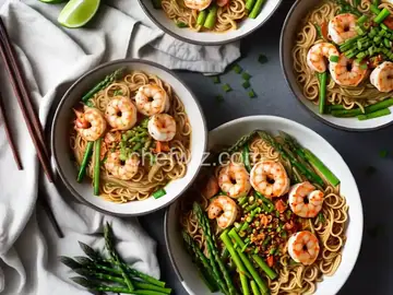 Spicy Shrimp Ramen Noodles with Asparagus