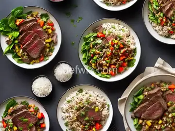 Steak and Rice Bowls with Vegetable Relish