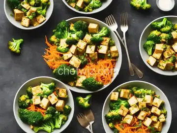 Tofu Broccoli Bowls with Carrot Ginger Dressing