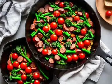 10-Minute Sausage Skillet with Cherry Tomatoes and Broccolini