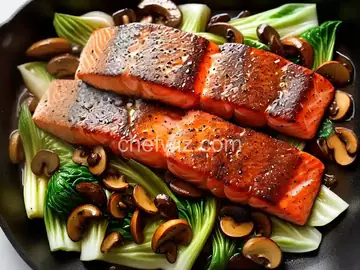 30-Minute Pan-Seared Salmon with Baby Bok Choy and Shiitake Mushrooms