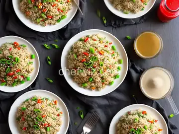 Air Fryer Fried Rice with Sesame-Sriracha Sauce