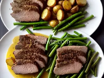 Air Fryer Mustard-Crusted Pork Tenderloin with Potatoes and Green Beans