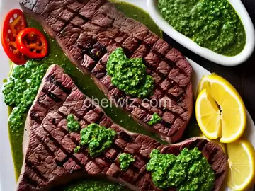 Argentinean Steak with Parsley Sauce: Carne y Chimichurri