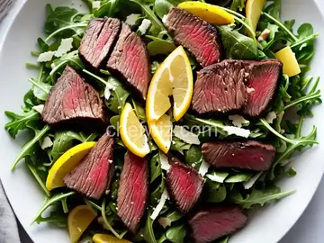 Arugula Salad with Steak, Shaved Parmesan and Lemon Vinaigrette