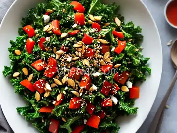 Asian Raw Kale Salad with Red Pepper Dressing