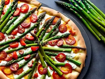 Asparagus pizza made in the Blackstone pizza oven