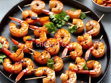 BBQ Shrimp and Peach Skewers