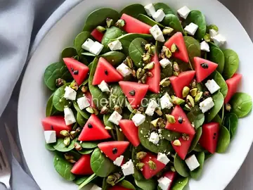 Baby Spinach and Watermelon Salad with Feta and Pistachios
