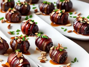 Bacon-Wrapped Dates Stuffed with Cream Cheese and Almonds