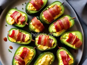 Bacon-Wrapped Pickles Stuffed with Pimento Cheese