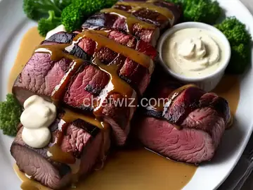 Bacon-Wrapped Venison Tenderloin with Garlic Cream Sauce