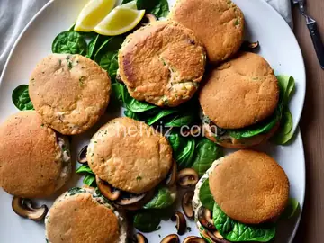 Baked Chicken Burgers with Mushrooms and Spinach