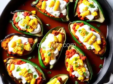 Baked Chile Rellenos with Corn and Crema Recipe