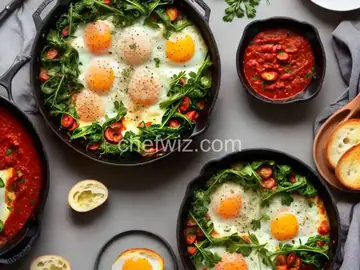 Baked Eggs and Greens in Harissa Tomato Sauce