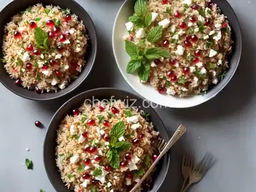 Baked Minty Rice With Feta and Pomegranate Relish