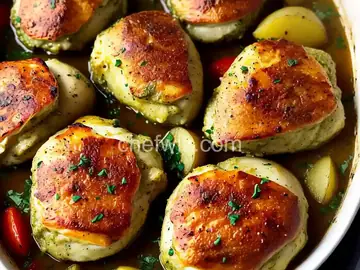 Baked Pesto Chicken Thighs and Potatoes