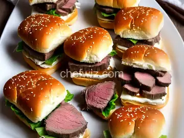 Baked Roast Beef and Provolone "Tea" Sliders on Everything Buns