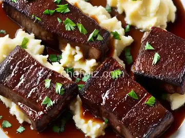 Balsamic-Brown Sugar Short Ribs With Garlic Mashed Potatoes Recipe