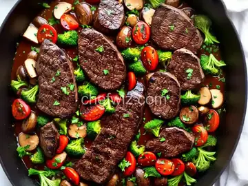 Balsamic-Marinated Steak and Unstuffed Mushrooms
