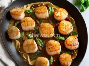 Basil Pan-Seared Scallops over Pasta