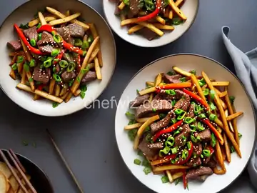 Beef Stir-Fry with French Fries