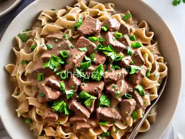 Beef Stroganoff over Buttered Noodles