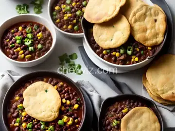 Beef and Black Bean Chili with Green Onion Corn Cakes