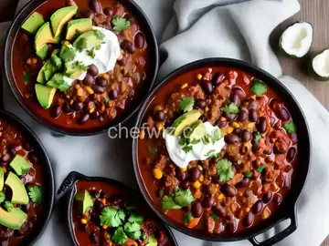 Beef and Black Bean Chili with Toasted Cumin Crema and Avocado Relish