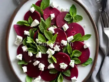 Beet Carpaccio with Goat Cheese and Mint Vinaigrette