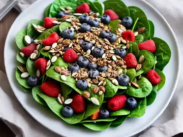 Berry Spinach Salad with Spicy Maple Sunflower Seeds