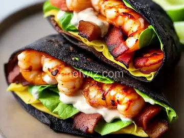Blackened Shrimp Wrap with BBQ Bacon and Cajun Remoulade