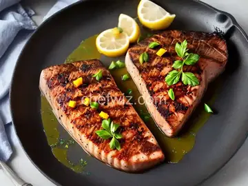 Blue Marlin Steaks � Fish in Peppery Lemon - Butter - EVOO Sauce