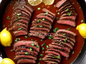 Braised Flank Steak with Lemon and Garlic