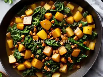 Braised Mustard and Turnip Greens with Caramelized Turnips  